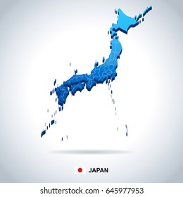 Japan map and flag - highly detailed vector illustration