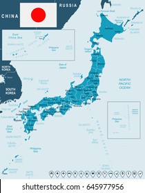 Japan map and flag - highly detailed vector illustration
