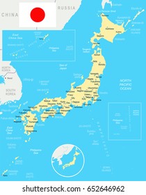 Japan map and flag - highly detailed vector illustration