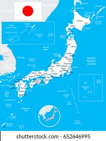 Japan map and flag - highly detailed vector illustration