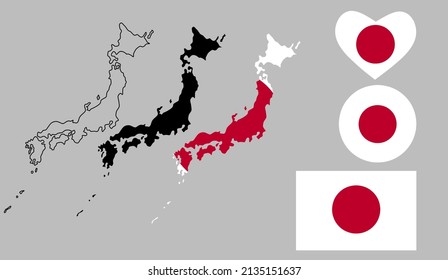 japan map flag icon set