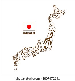 Japan Map Flag Made From Music Notes. 