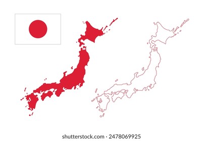 Japan map and flag, The national flag of Italy, Vector illustration. 
