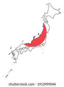 Japan map with flag - outline of japanese state with a national flag, white background, vector