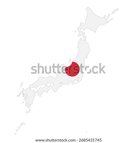 Japan map flag. Map of Japan with red circle national flag vector illustration. Geographic Japanese country outline and identity symbol. Asian travel and nation shape sign. Japan cultural pictogram.