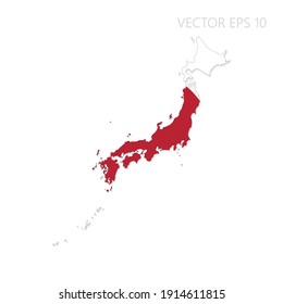 Japan map with flag and shadow isolated on white background. Vector illustration EPS10.