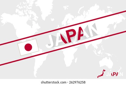 Japan map flag and text illustration, on world map