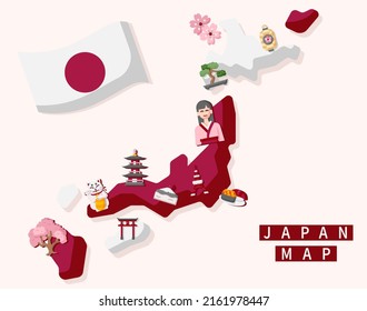 Japan map Flat illustration, vector and symbol