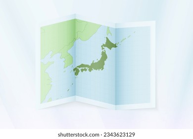 Japan Karte, gefaltetes Papier mit Japan Karte. Vektorgrafik.