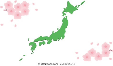 Japan map framed with cherry blossoms