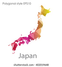 Japan map in geometric polygonal style.Abstract gems triangle,modern design background.