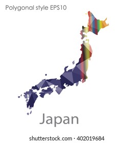 Japan map in geometric polygonal style.Abstract gems triangle,modern design background.