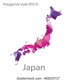 Japan map in geometric polygonal style.Abstract gems triangle,modern design background.