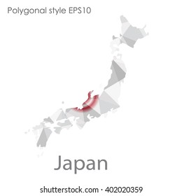 Japan map in geometric polygonal style.Abstract gems triangle,modern design background.