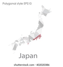 Japan map in geometric polygonal style.Abstract gems triangle,modern design background.