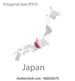Japan map in geometric polygonal style.Abstract gems triangle,modern design background.