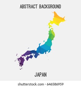 Japan map in geometric polygonal,mosaic style in rainbow colors.Abstract tessellation,modern design background,low poly. Vector illustration.