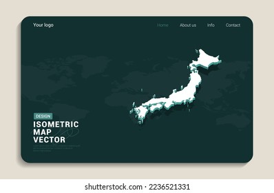 Japan map green background with isometric vector. Web banner layout template.