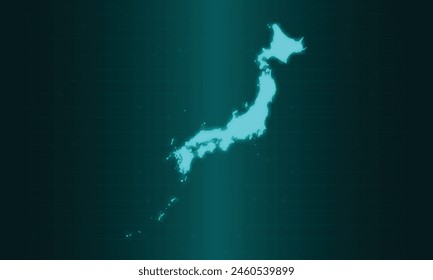 Japan Map with Green Circuit Technology Style.