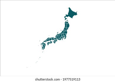 Japan Map Green Color on White Backgound