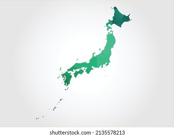 Japan Map Green Color on white background polygonal