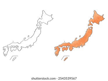 Japan map hand drawn illustration set