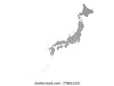japan map. High detailed vector map with counties/regions/states of japan on white background. Vector illustration eps 10.