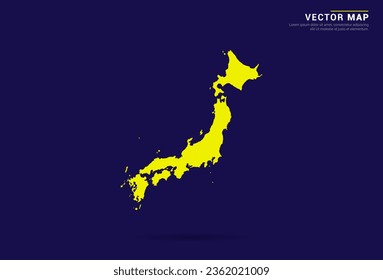 Japan map - High Detailed. Yellow color on dark background. Abstract design vector.