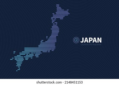 Japan map.
horizontal bar-shaped map of the countries.