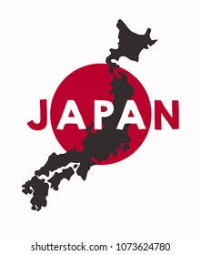 Icono de mapa de Japón en el fondo de la bandera. Texto: Japón.