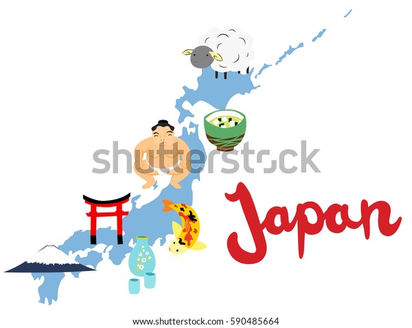 Japan Map Iconic Objects Stock Vector (Royalty Free) 590485664 ...