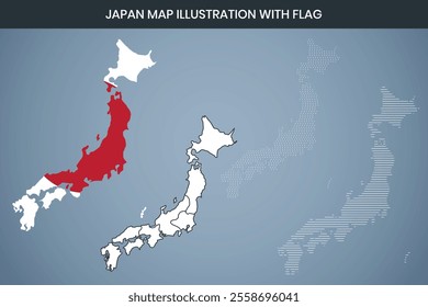 Japan Map Illustration with Flag