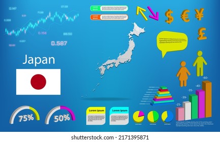 Japan map info graphics - charts, symbols, elements and icons collection. Detailed Japan map with High quality business infographic elements.