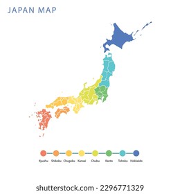 japan map and infographic of provinces, political maps of japan, region of japan for app web logo banner poster icon - Vector File