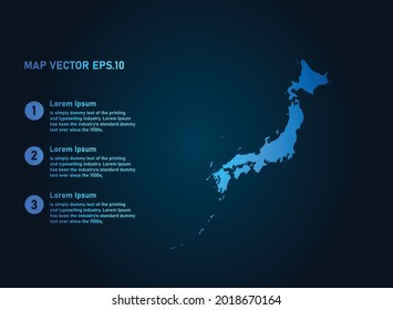 Japan map, infographic style , on dark background with Map World. Wire frame 3D mesh , map 3D,