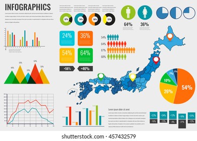 Japan map with Infographics elements. Infographics layouts. Vector illustration