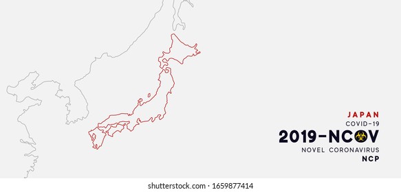 Japan Map infographics, Localization of the outbreak of Virus Covid 19. Novel Coronavirus (2019-nCoV). China pathogen respiratory coronavirus 2019-nCoV. nCoV denoted is single-stranded RNA virus.