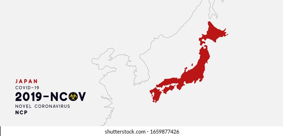 Japan Map infographics, Localization of the outbreak of Virus Covid 19. Novel Coronavirus (2019-nCoV). China pathogen respiratory coronavirus 2019-nCoV. nCoV denoted is single-stranded RNA virus.