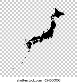 Japan map isolated on transparent background. Black map for your design. Vector illustration, easy to edit.