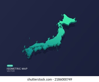 Japan map of isometric green gradient vector illustration.