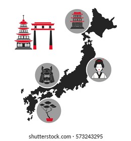 japan map landmark tourism icons