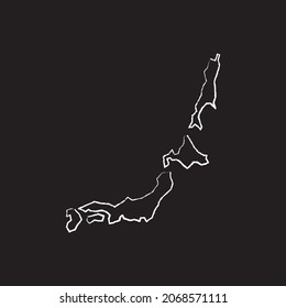 Japan map line Icon design, white chalk. Draw a picture on the blackboard.