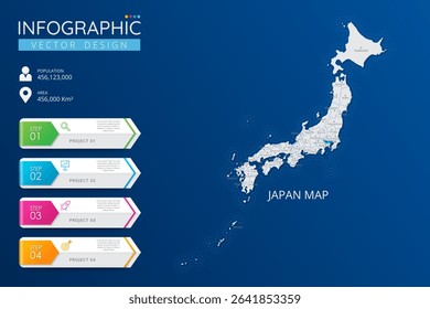 Japan map with location pointer marks. High detailed country map with division, cities and capital infographic template. Vector illustration EPS10