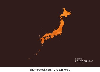 Mapa de Japón - bajo Vector de polígono polivinílico, silueta triangulada geométrica en tonos naranja y marrón oscuro, estilo infográfico moderno limpio, fondo aislado.