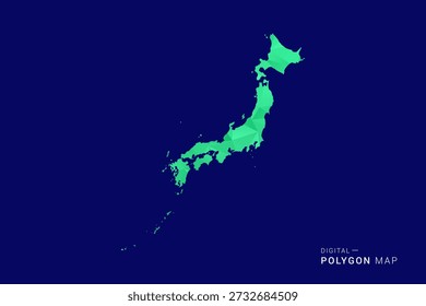 Mapa de Japón - bajo Vector de polígono polivinílico, silueta triangulada geométrica en tonos verdes y azules, estilo moderno limpio, fondo aislado para uso infográfico.