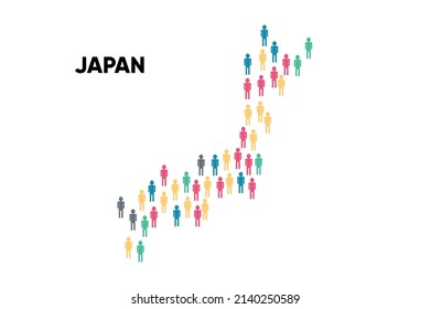 Japan Map Made By A Group Of People, Population. Globalization. People From Different Countries