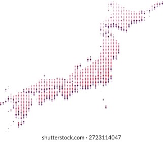 Japan map made colored dots points country