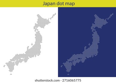Mapa de Japón hecho de puntos sobre fondos blancos y azules