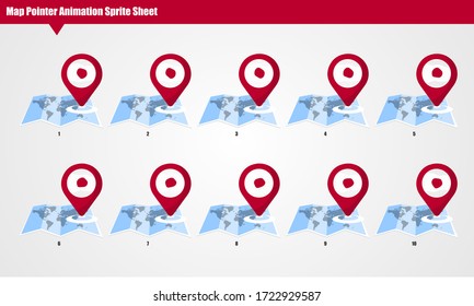 Marcador de mapa de Japón con la bandera animada Sprite Sheet. Animación suave ondulada sobre fondo blanco.
