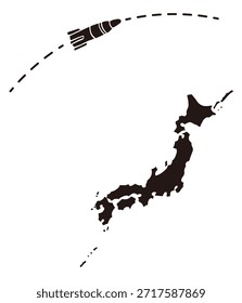 Mapa do Japão e Silhueta de Mísseis Ilustração Vetorial para Notícias de Segurança e Defesa